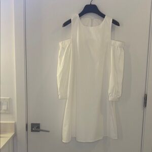 Elegant White Off-Shoulder Summer Cocktail Minimalist Dress